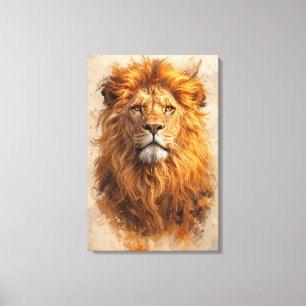 Majestueus Leeuw Portret – Gouden Kracht Canvaspri Canvas Afdruk