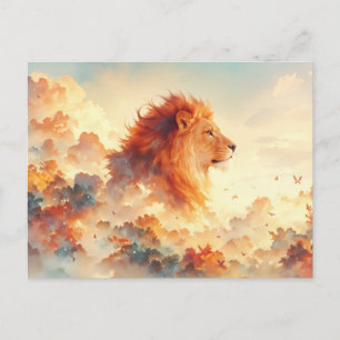Majestueus Leeuw Wolken Woud Zonsondergang Briefkaart