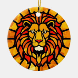 Majestueus Leeuw Zonnekrans Cirkelontwerp Keramisch Ornament