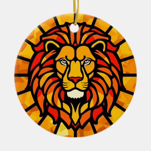 Majestueus Leeuw Zonnekrans Cirkelontwerp Keramisch Ornament (Voorkant)