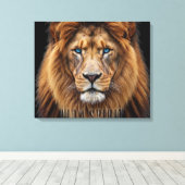 Majestueus Leeuwengezicht met Blauwe Ogen | Wilde Canvas Afdruk (Insitu (Houten vloer))