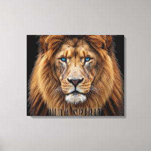 Majestueus Leeuwengezicht met Blauwe Ogen Wilde Canvas Afdruk