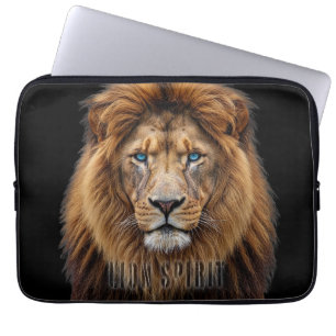 Majestueus Leeuwengezicht met Blauwe Ogen Wilde Laptop Sleeve