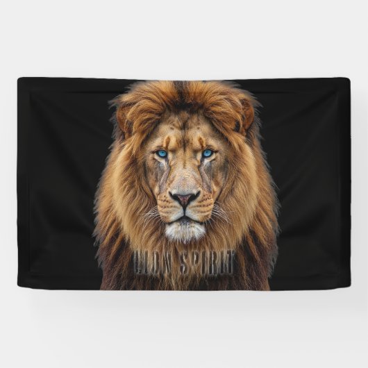 Majestueus Leeuwengezicht met Blauwe Ogen | Wilde  Spandoek (Horizontaal)