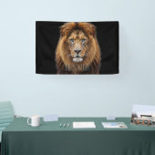 Majestueus Leeuwengezicht met Blauwe Ogen | Wilde  Spandoek (Beurs)