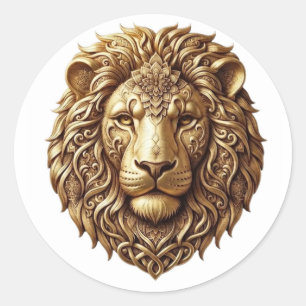 Majestueus Leeuwenkop Stam Ornament Kunst Klassiek Ronde Sticker