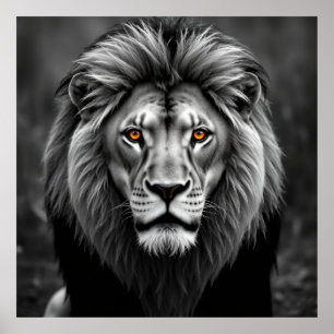 Majestueus Leeuwenportret - Kracht in houtskoolkun Poster