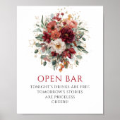 Majestueus Maroon Boho Eucalyptus Open Bar Bord Poster (Voorkant)