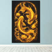 Majestueus paar gouden koikarper luxe canvas afdruk (Insitu (Houten vloer))