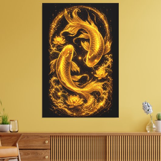 Majestueus paar gouden koikarper luxe canvas afdruk (Insitu (Woonkamer))