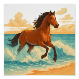 Majestueus Paard dat oprijst uit de Zee Kracht en Perfect Poster
