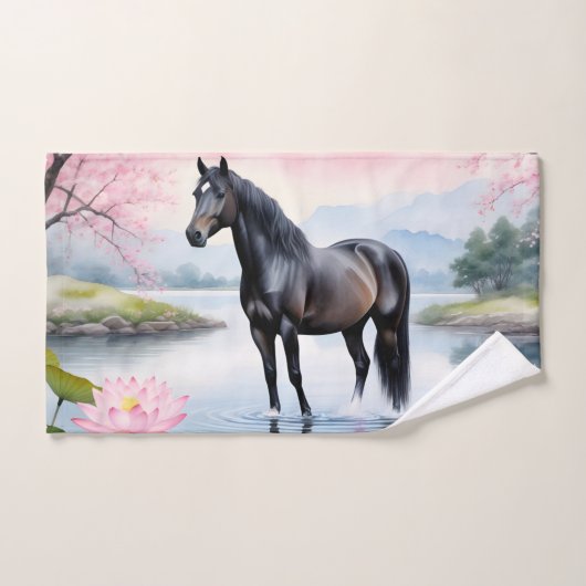 Majestueus paard en schoonheid van lotus handdoek (Handdoek)