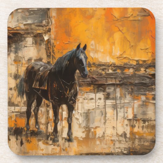 Majestueus Paard in Abstracte zonsondergang Bier Onderzetter (Voorkant)