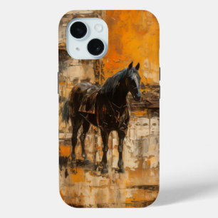 Majestueus Paard in Abstracte zonsondergang iPhone 15 Case