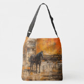 Majestueus Paard in Abstracte zonsondergang Crossbody Tas (Achterkant)