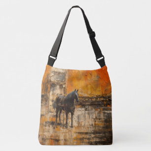 Majestueus Paard in Abstracte zonsondergang Crossbody Tas