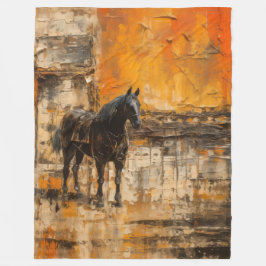 Majestueus Paard in Abstracte zonsondergang Fleece Deken