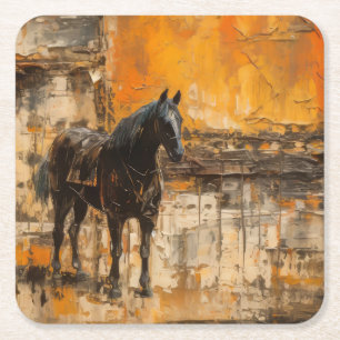 Majestueus Paard in Abstracte zonsondergang Kartonnen Onderzetters