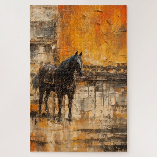 Majestueus Paard in Abstracte zonsondergang Legpuzzel (Verticaal)