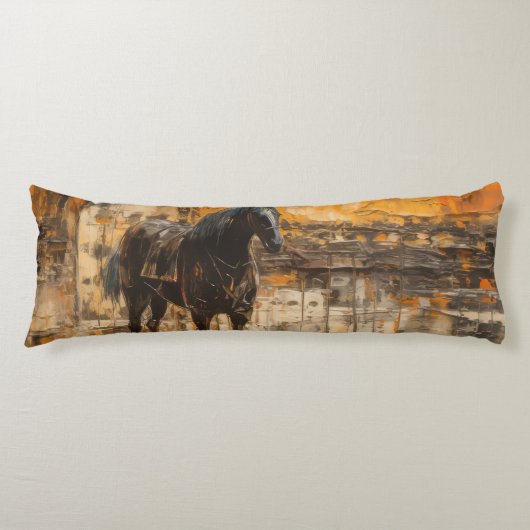 Majestueus Paard in Abstracte zonsondergang Lichaamskussen (Voorkant)