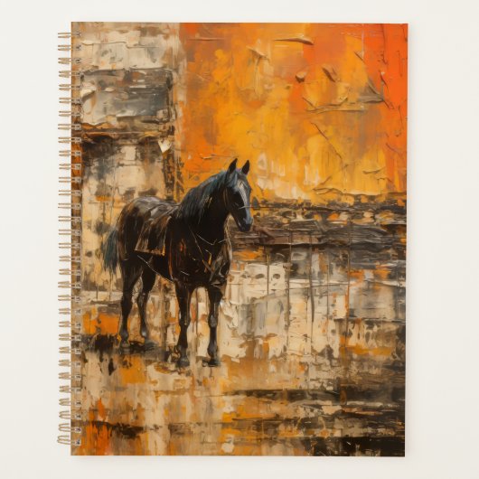 Majestueus Paard in Abstracte Zonsondergang Planner (Voorkant)