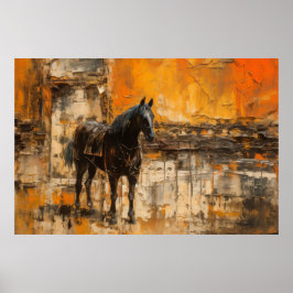 Majestueus Paard in Abstracte zonsondergang Poster