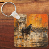 Majestueus Paard in Abstracte zonsondergang Sleutelhanger (Voorkant)