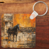 Majestueus Paard in Abstracte zonsondergang Sleutelhanger (Achterkant)