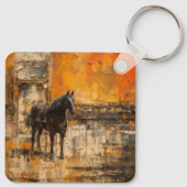 Majestueus Paard in Abstracte zonsondergang Sleutelhanger (Achterkant)