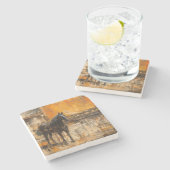 Majestueus Paard in Abstracte zonsondergang Stenen Onderzetter (Zijkant)