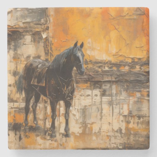 Majestueus Paard in Abstracte zonsondergang Stenen Onderzetter (Voorkant)