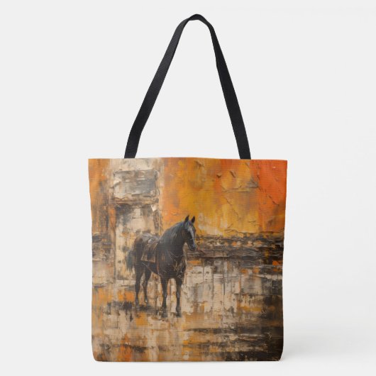 Majestueus Paard in Abstracte zonsondergang Tote Bag (Voorkant)