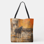Majestueus Paard in Abstracte zonsondergang Tote Bag (Achterkant)