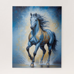 Majestueus paard in blauw en goud legpuzzel
