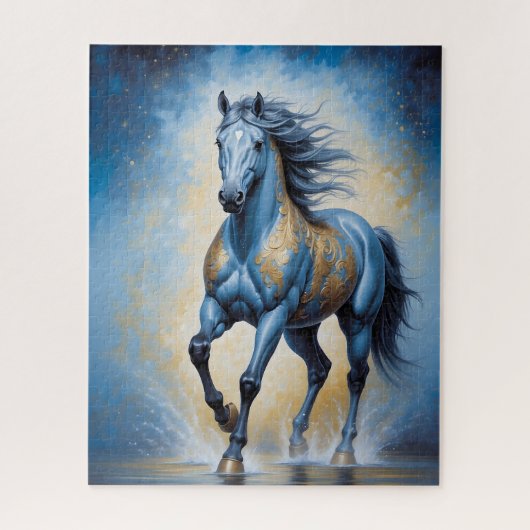 Majestueus paard in blauw en goud legpuzzel (Verticaal)