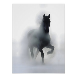 Majestueus Paard in de Mist – Minimalistische Abst Perfect Poster