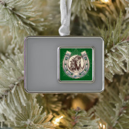 Majestueus Paard in Geluks Hoefijzer Verzilverd Omlijst Ornament