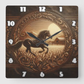 Majestueus paard loopt door gouden velden vierkante klok (Voorkant)