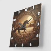 Majestueus paard loopt door gouden velden vierkante klok (Hoek)