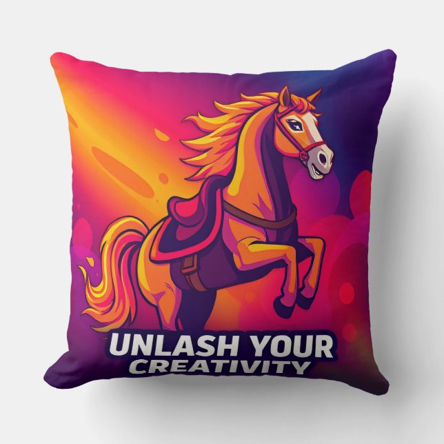Majestueus Paard met Inspirerende Digitale Kunst Kussen (Voorkant)