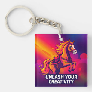 Majestueus Paard met Inspirerende Digitale Kunst Sleutelhanger
