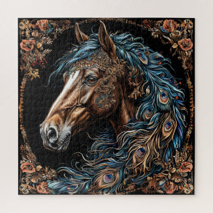 Majestueus Paard Met Sierlijke Blauwe Manen Legpuzzel