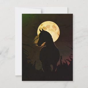 Majestueus Paard Silhouet Onder Volle Maan Briefkaart