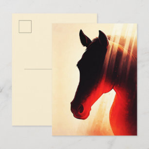 Majestueus Paard Silhouet Vuurrode Dageraad Gloed Briefkaart