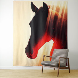 Majestueus Paard Silhouet Vuurrode Dageraad Gloed Wandkleed