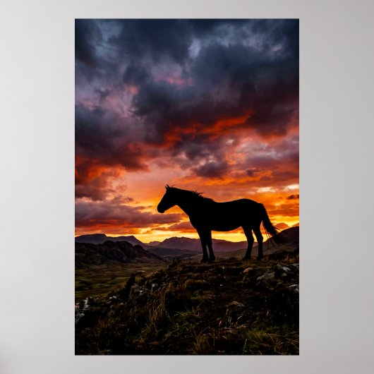 Majestueus Paard Silhouet Zonsondergang Poster | L (Voorkant)
