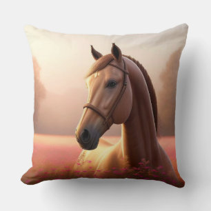 Majestueus paard staand in een levendig weiland kussen
