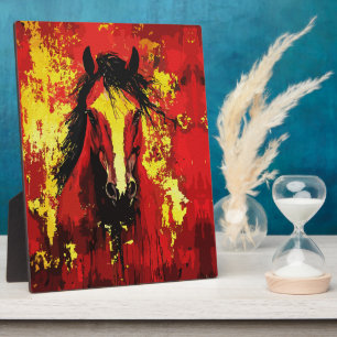 Majestueus Paard – Vurig Karakter in Goud en Rood Fotoplaat