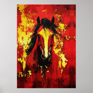 Majestueus Paard – Vurig Karakter in Goud en Rood Poster