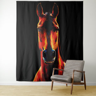 Majestueus Paard Vurig Silhouet Dramatisch Portret Wandkleed